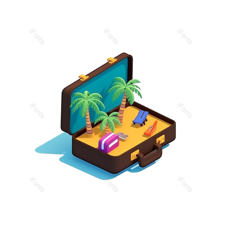 夏天图片,海边元素,椰子树PNG,旅行箱免抠素材